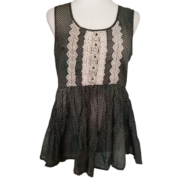 Anthropologie Ryu Swing Style Peplum Top Lace Front Rhinestone Detail Size Small - Picture 1 of 8